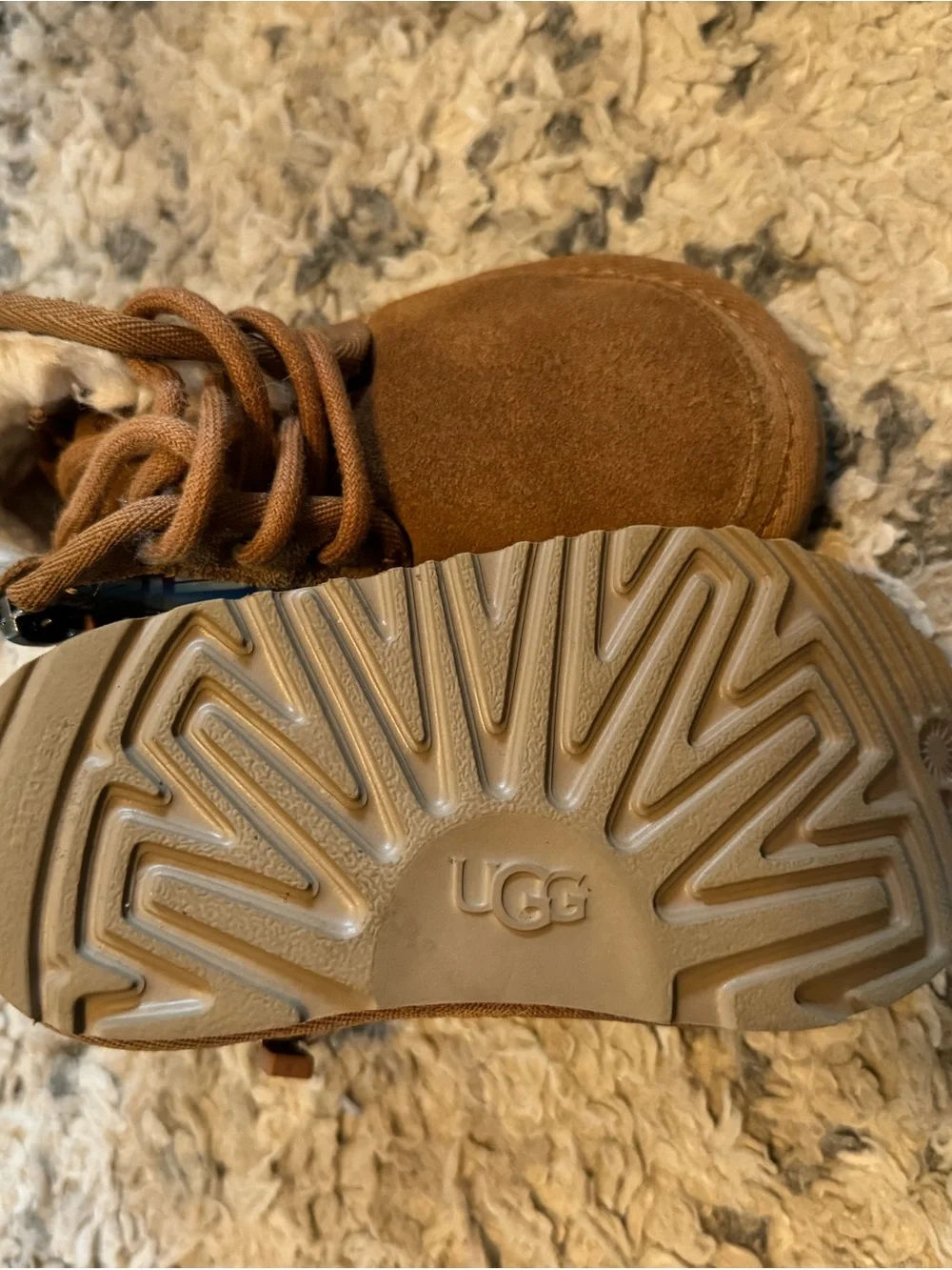 UGG Kids Chestnut Suede Ankle Boots with Rainbow Logo Panel